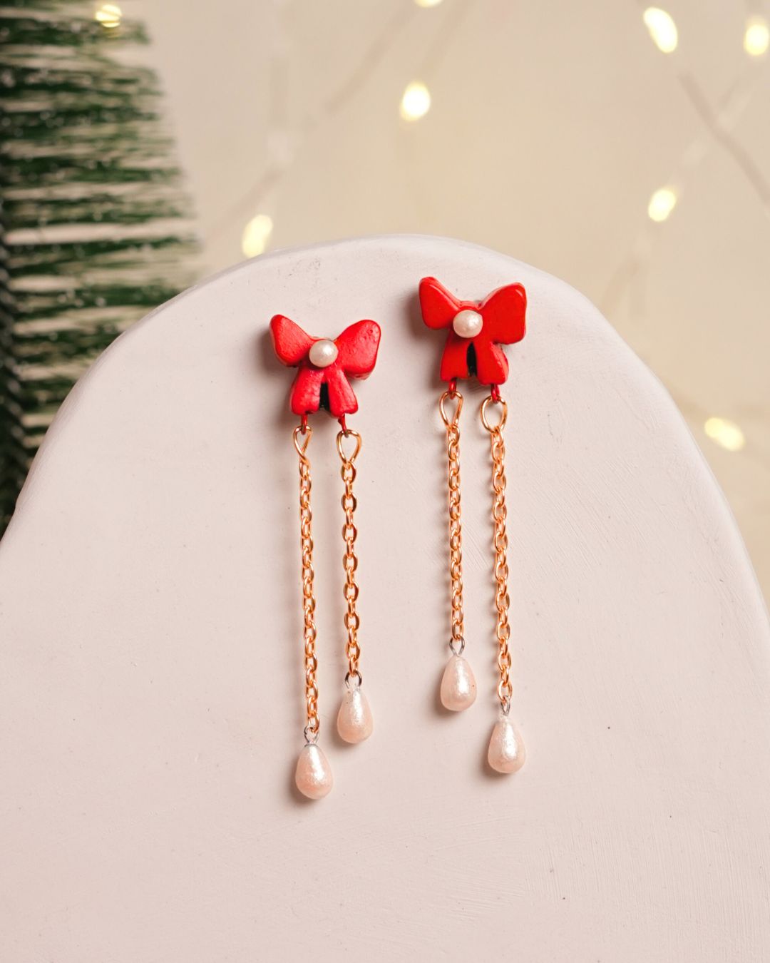 Pearl Drop Bow Earrings
