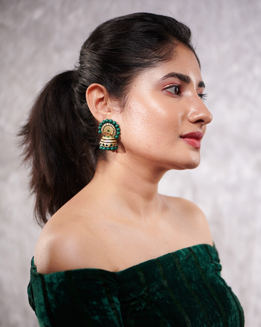 Festive-Gold-And-Green-small-Statement-Jhumka