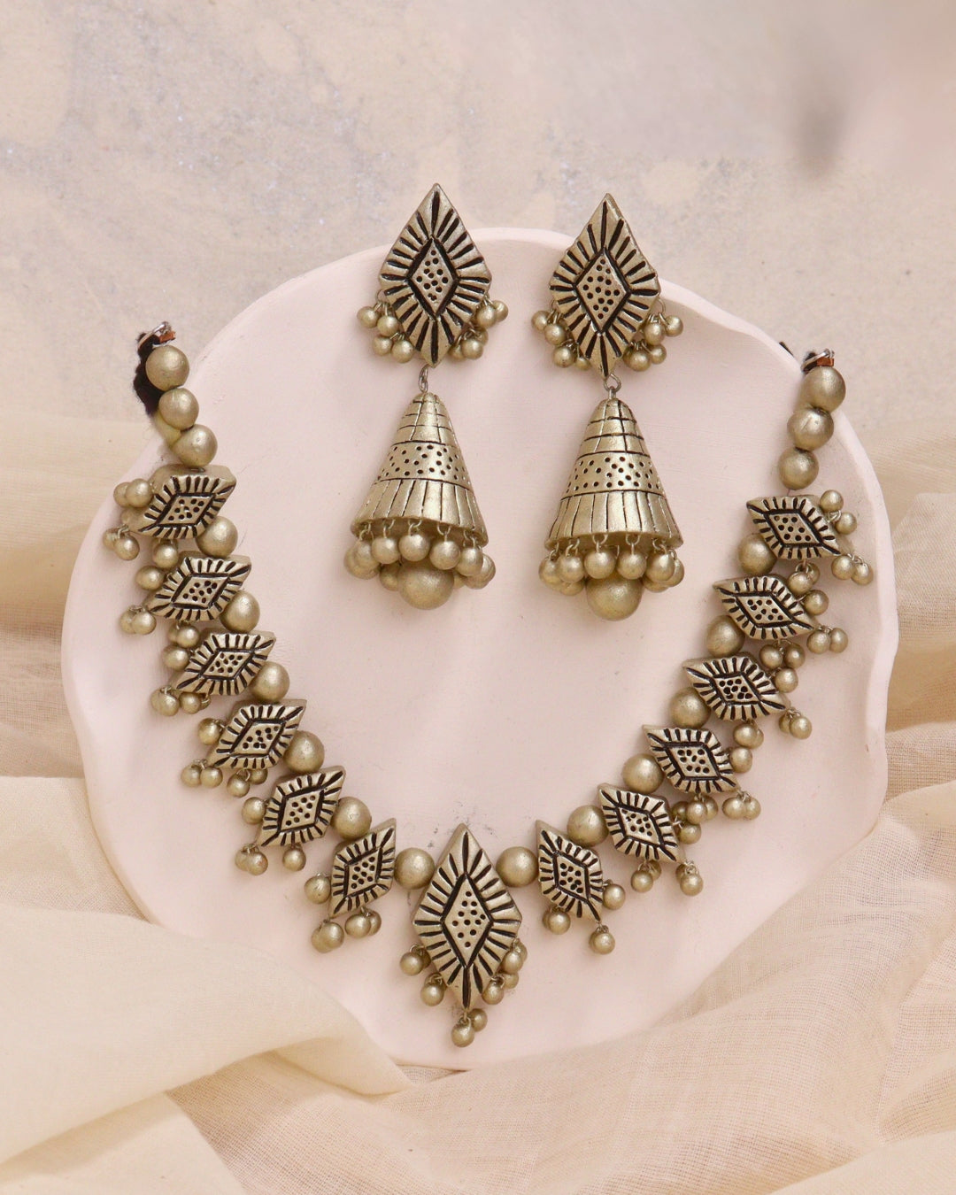 Silver-Terracotta-Necklace-Set