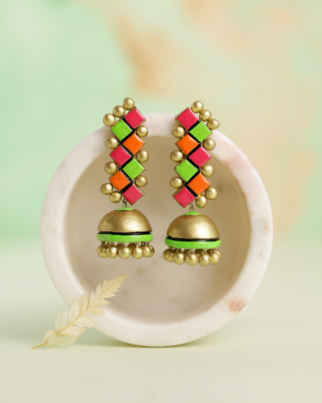 Pink-Orange-Green-Jhumkas