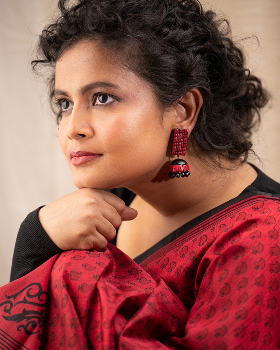 White-And-Red-Contemporary-Jhumki-For-Rakhi
