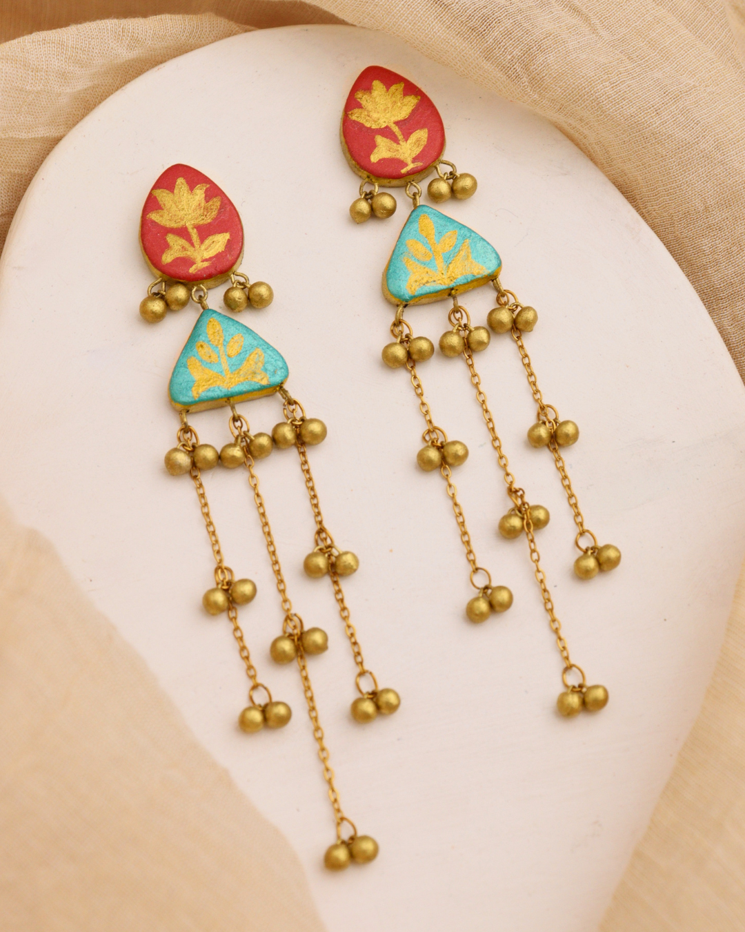 Red and Blue Kashmiri Earrings