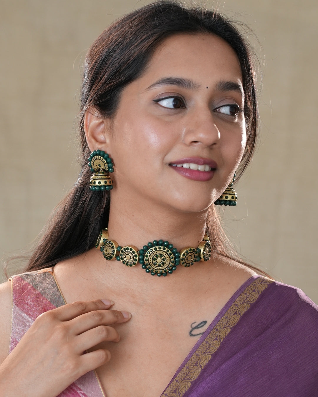 Terracotta-green-And-Pink-Necklace-Set