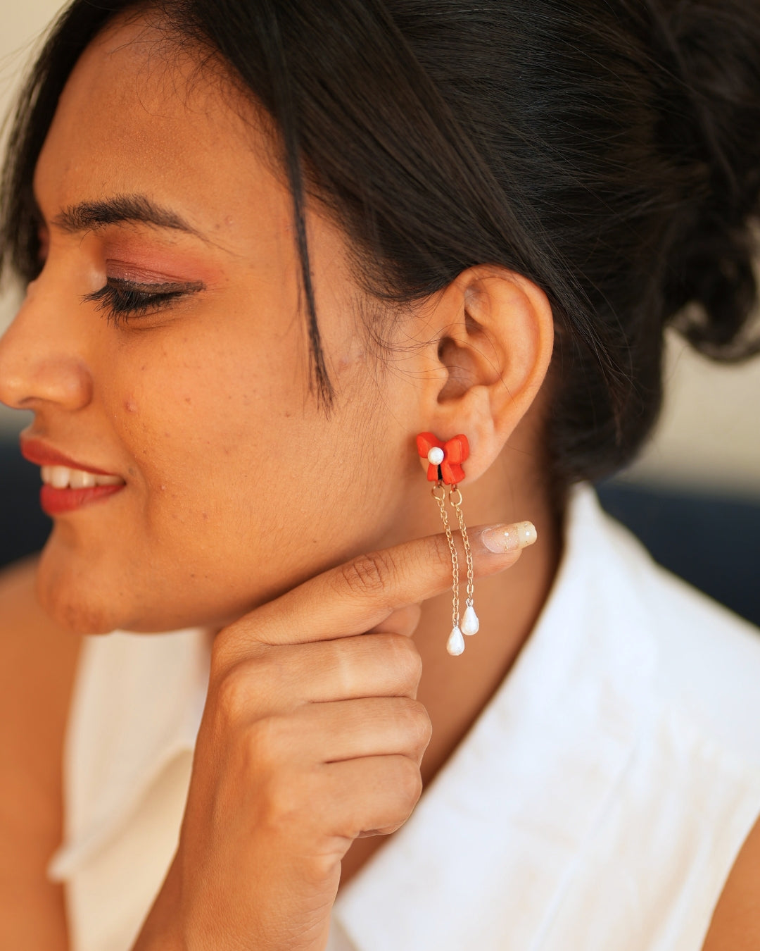 Pearl Drop Bow Earrings