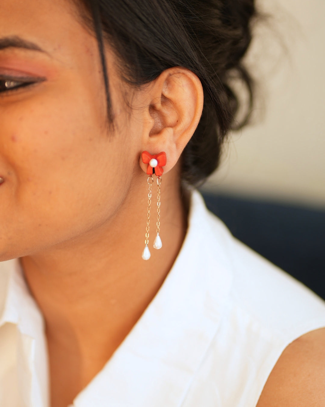 Pearl Drop Bow Earrings