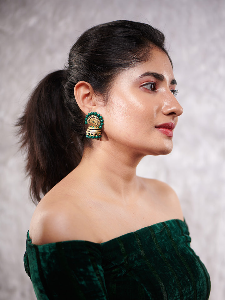 Festive-Gold-And-Green-small-Statement-Jhumka