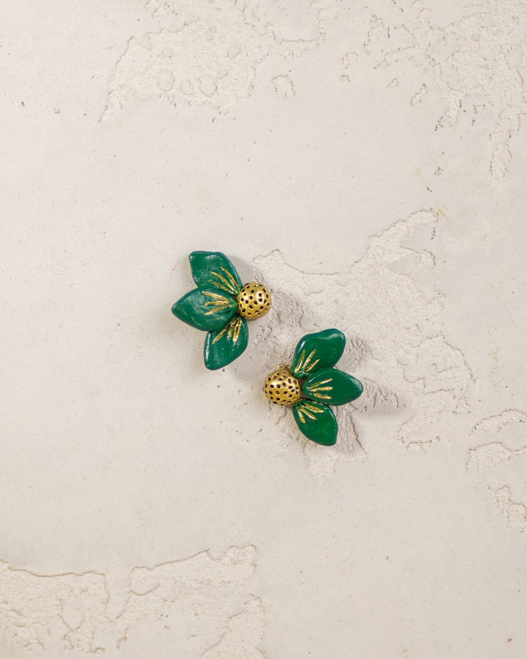 Green-gold-minimal-floral-studs