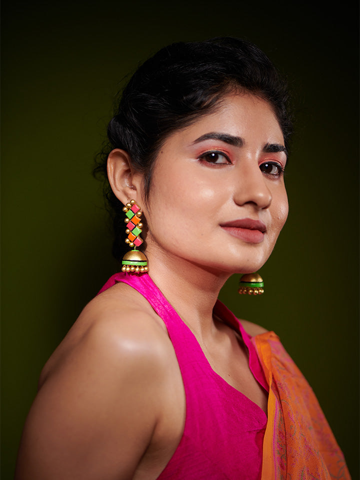 Pink-ORange-Green-Jhumkas