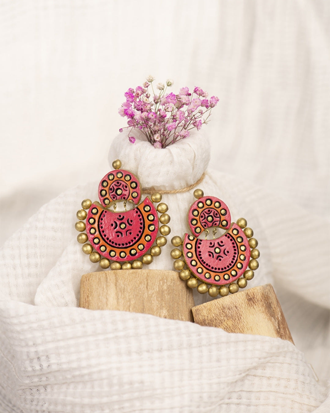 Gold-And-Pink-Statement-Earrings