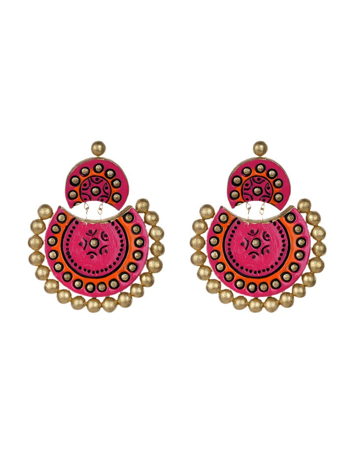 Terracotta-Gold-Pink-Statement-Earrings