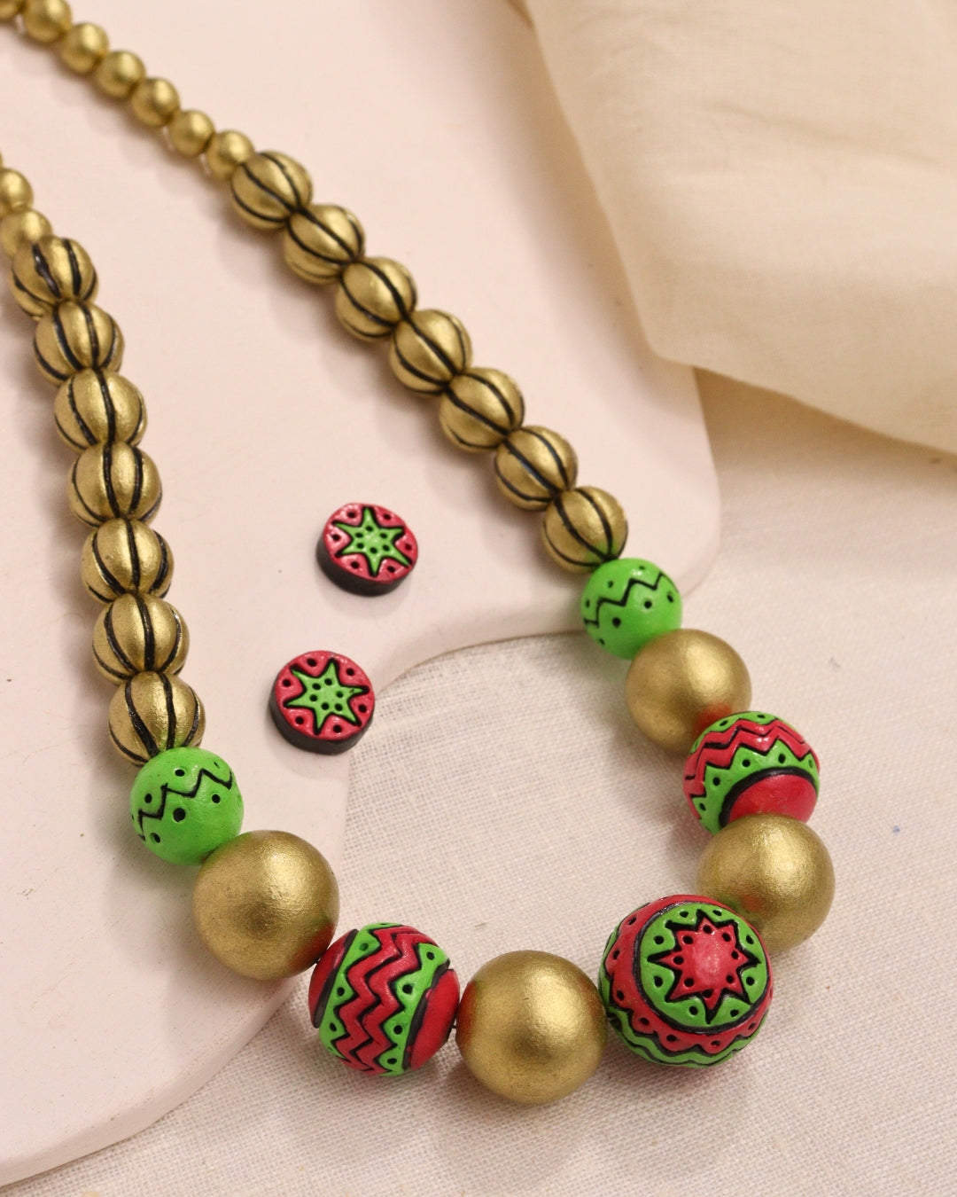 Terracotta-Green-And-Pink-Necklace-Set