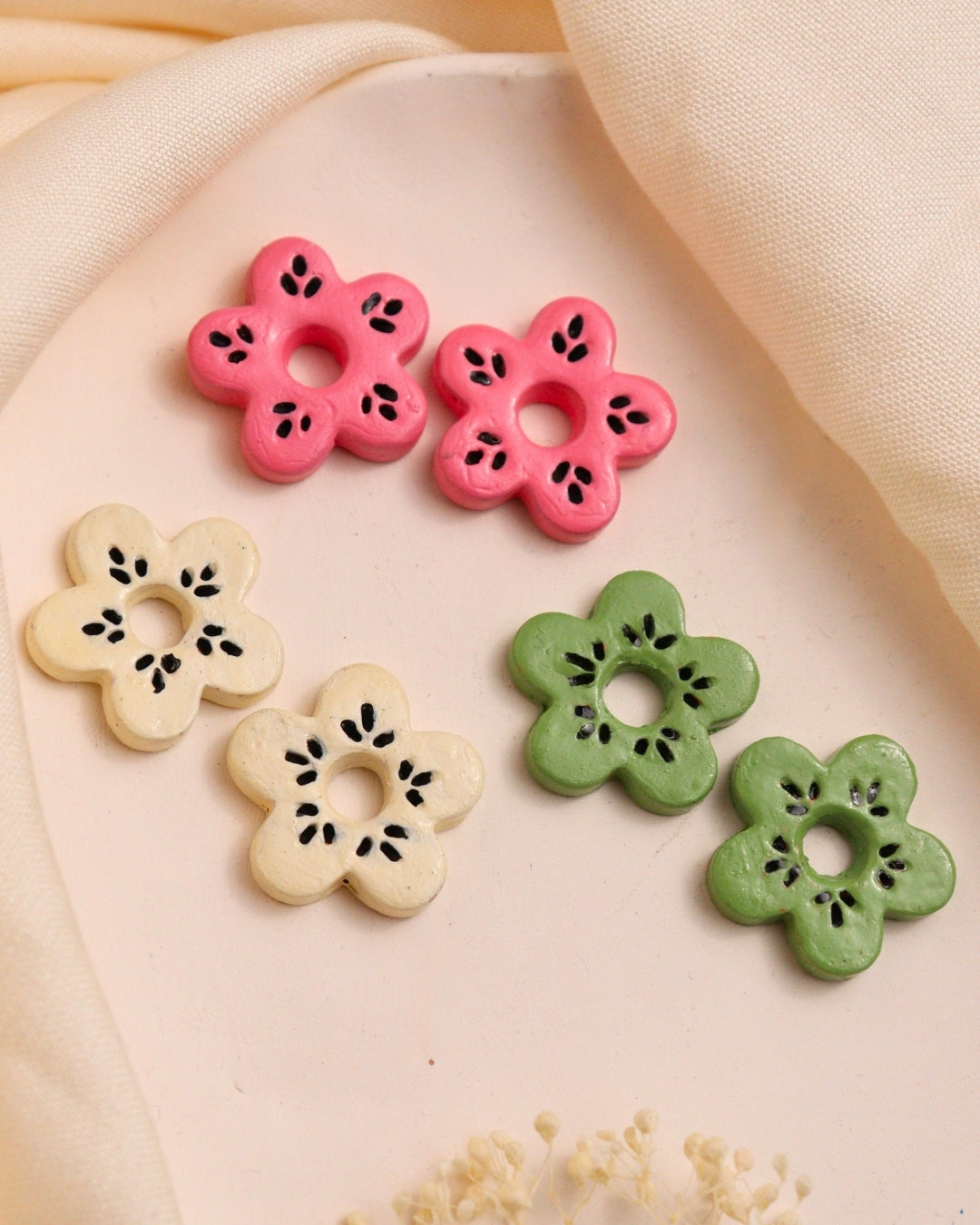 green-floral-studs