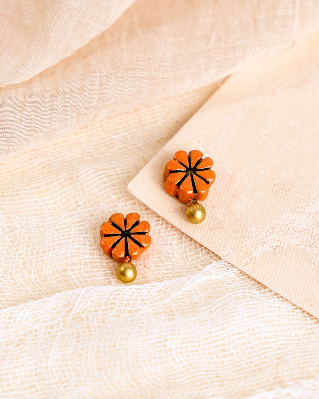 Orange-gold-floral-studs
