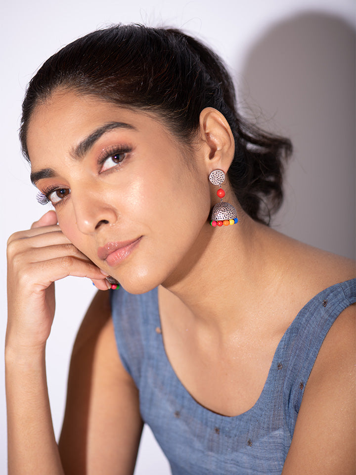 Silver-And-Red-Festive-Jhumki