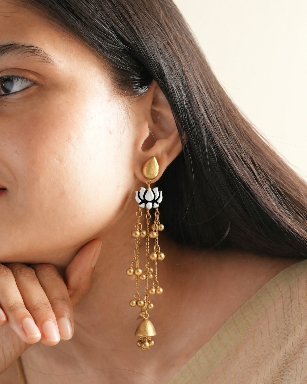 White Kashmiri Earring  Model