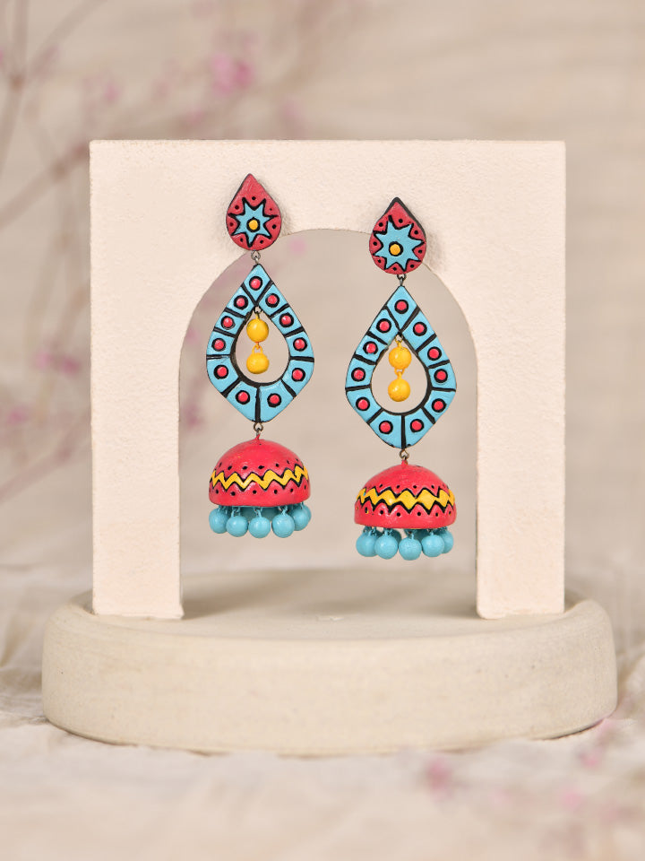 Yellow-And-Blue-Terracotta-Jhumka