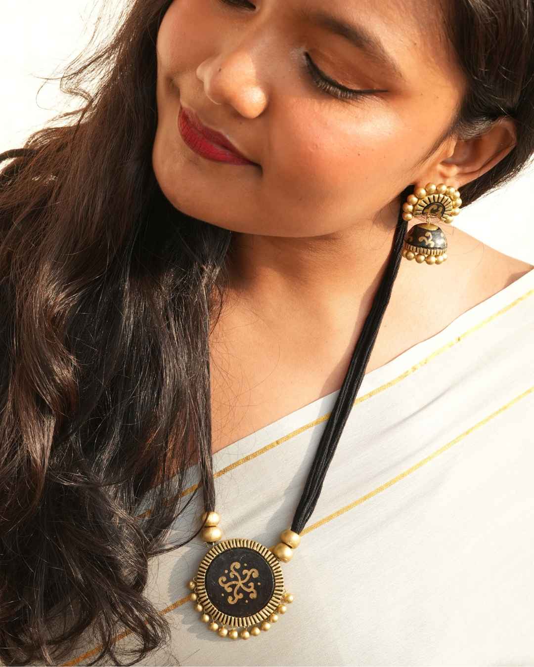 Black Kanchan Long Necklace Set