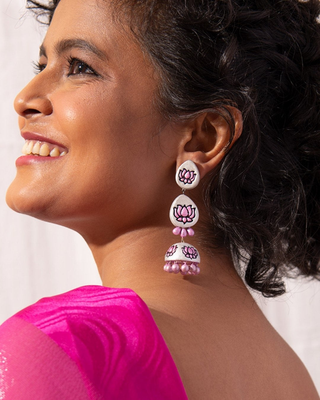 Terracotta-Silver-And-Pink-Jhumka-Earrings