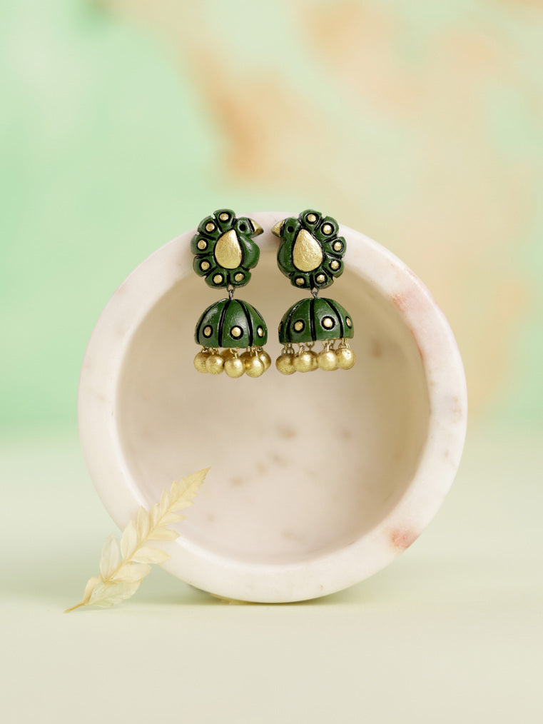 green-peacock-earrings